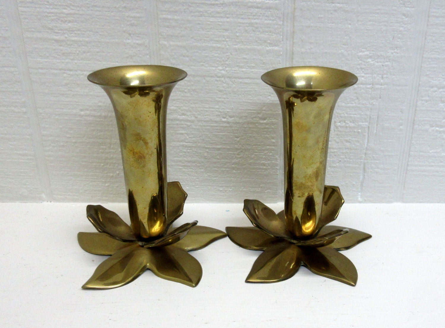 Vintage Brass Bud Vase Set Of 2