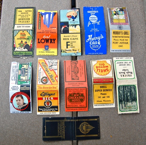 Items similar to Lot of 11 older vintage matchbooks and covers. 1930's ...