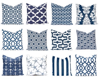 Navy and White Pillow Covers - Navy Blue Pillow Covers - Blue Pillows - Navy Blue Cushions - Throw Pillow Cover - Nautical Decor