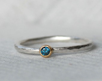 Tiny Blue Diamond Ring - Gold and Silver Stack Ring - 2.5mm Blue Diamond Stack Ring - Eco-Friendly Recycled