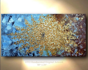 Made to Order 72" Gold Flower Painting Abstract Artwork Flowerscape Textured Modern Contemporary art Made to Order by OTO
