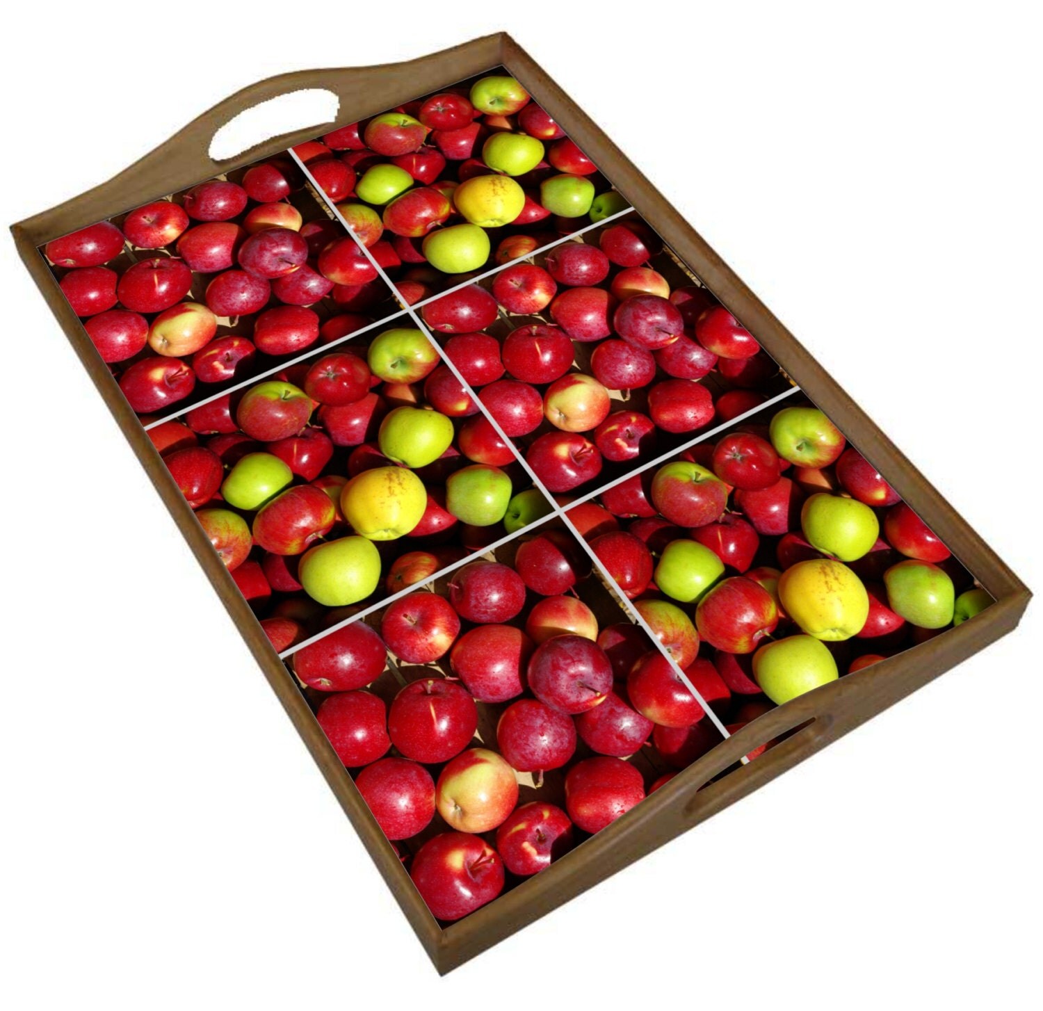 Wood tray with apple harvest ceramic tiles farmer's