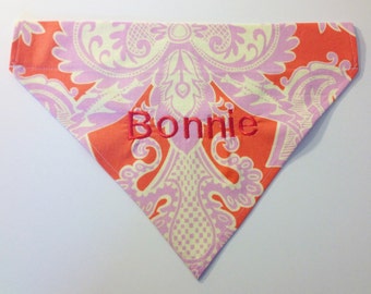 Monogrammed Dog Bandana - Tangerine Love - Personalized Dog Bandana - Personalized Dog Scarf - Pet Lover