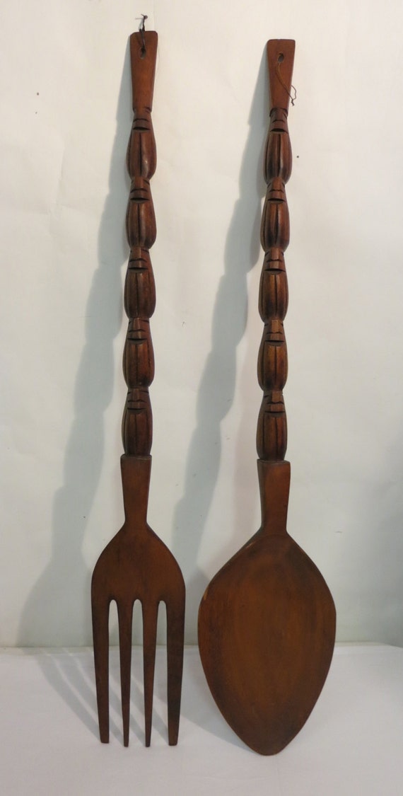 Mid Century Jumbo Wooden Fork & Spoon Filipino Tiki