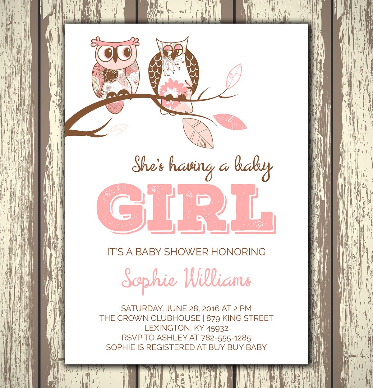 Baby Girl Baby Shower Invitation 5x7 Printable by ANABDesign