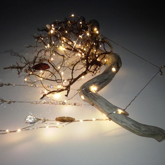 Driftwood radice lampadario con cristalli di bearlyrusticcabin Lampadari con anelli a led con strass