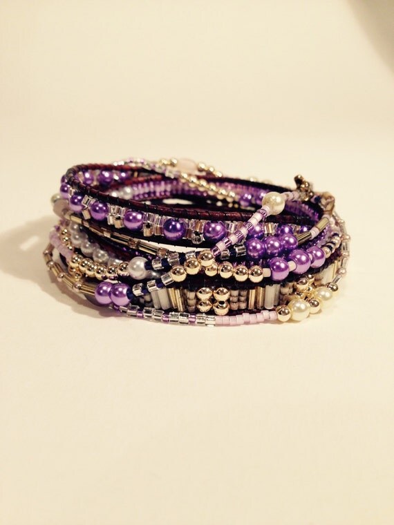 Custom Beaded Four Wrap Bracelet with Matching Beaded Stretch Wrap