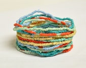 Blue Mint Orange Tan seed bead bracelet Set of 20 stretch bracelets 2mm seed beads Statement bracelet Bridesmaid Bridal Teen Favor Girl