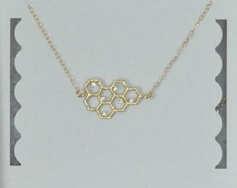 Honeycomb Necklace, Hexagon Necklace, CZ, Gold filled Chain, Dainty Chain, Tiny Necklace, Geometric Necklace, Birthday Gift