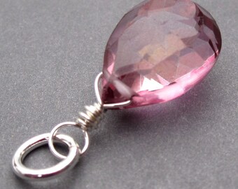 Pink Mystic Quartz Faceted Plump Briolette Sterling Silver Wire Wrapped Dangle Pendant Charm with Sterling Silver Jump Ring Stones 4