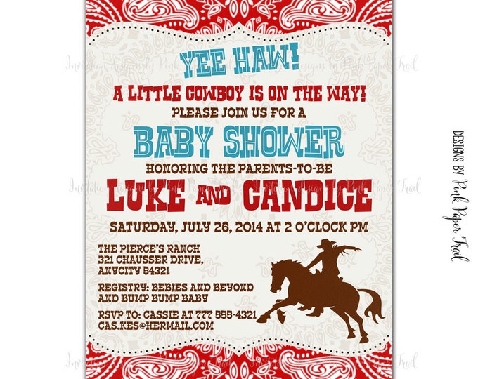 Cowboy Themed Party Invitation - Customizable - Print your own