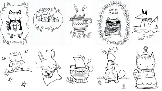 Download Mini Coloring Book Digital Download Cute Whimsical Animals