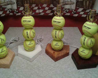 Softball Lamp. Made with real softballs. Yellow balls. The original and often imitated, but never duplicated. Softball room