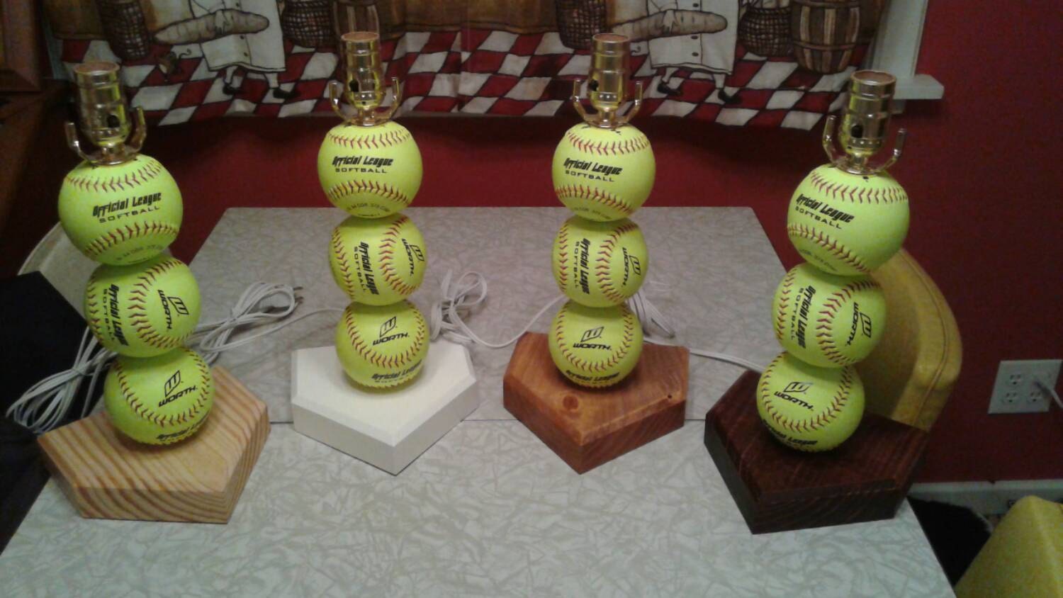 Softball Lamp. Made with real softballs. Yellow balls. The