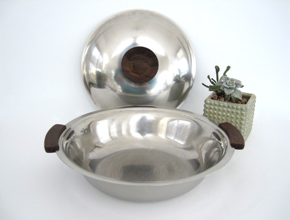 Vintage Metal Serving Dish with Lid Stelton Stainless Danish