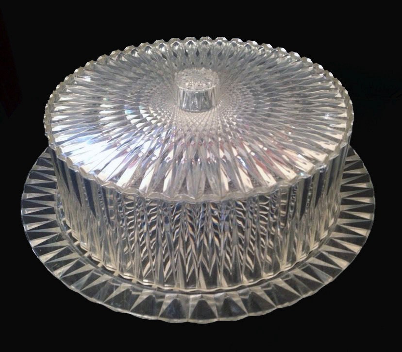 Vintage cake cover & plate clear acrylic diamond cut pattern