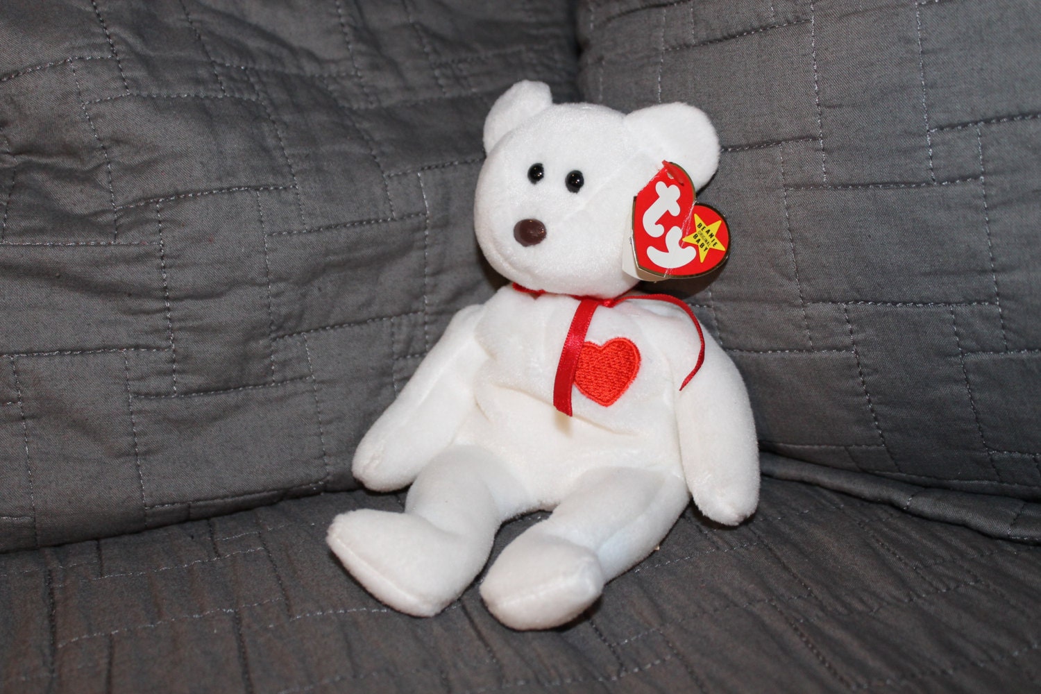TY Beanie Baby VALENTINO the White Bear Rare
