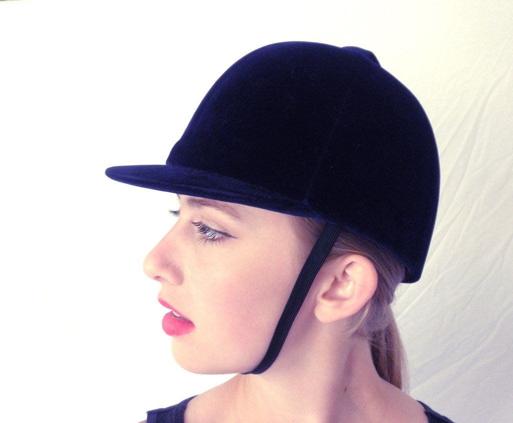 Vintage Blue Velvet English Equestrian Riding Hat by JackpotJen