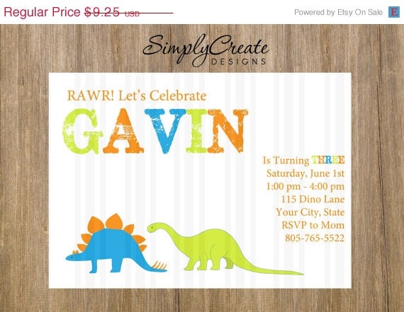 SALE Dinosaur Birthday Invitation 5x7 DIGITAL file Dinosaur Theme Il_570xn