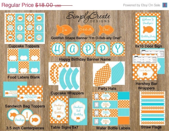 SALE Goldfish Party Package Printable DIGITAL Party Il_570xn