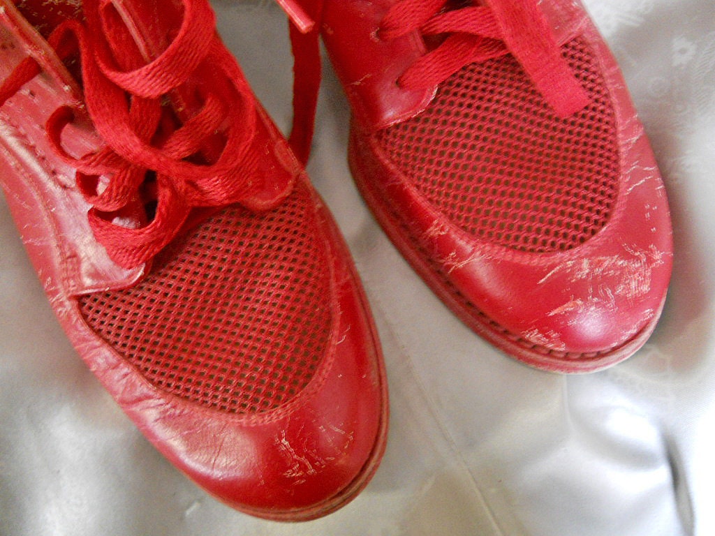 40s Vintage Nurse Shoes Dyed Red 1940s Red Oxford Shoes