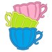 3  tea cups, curved Stack of teacups - machine embroidery applique designs