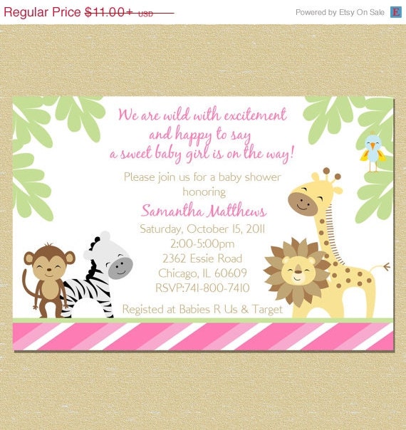 ON SALE Pink Jungle Baby Shower Invitation - Girl Il_570xn