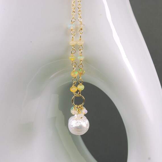 Vannucci Gold Hoop Rose Quartz & Opal Necklace