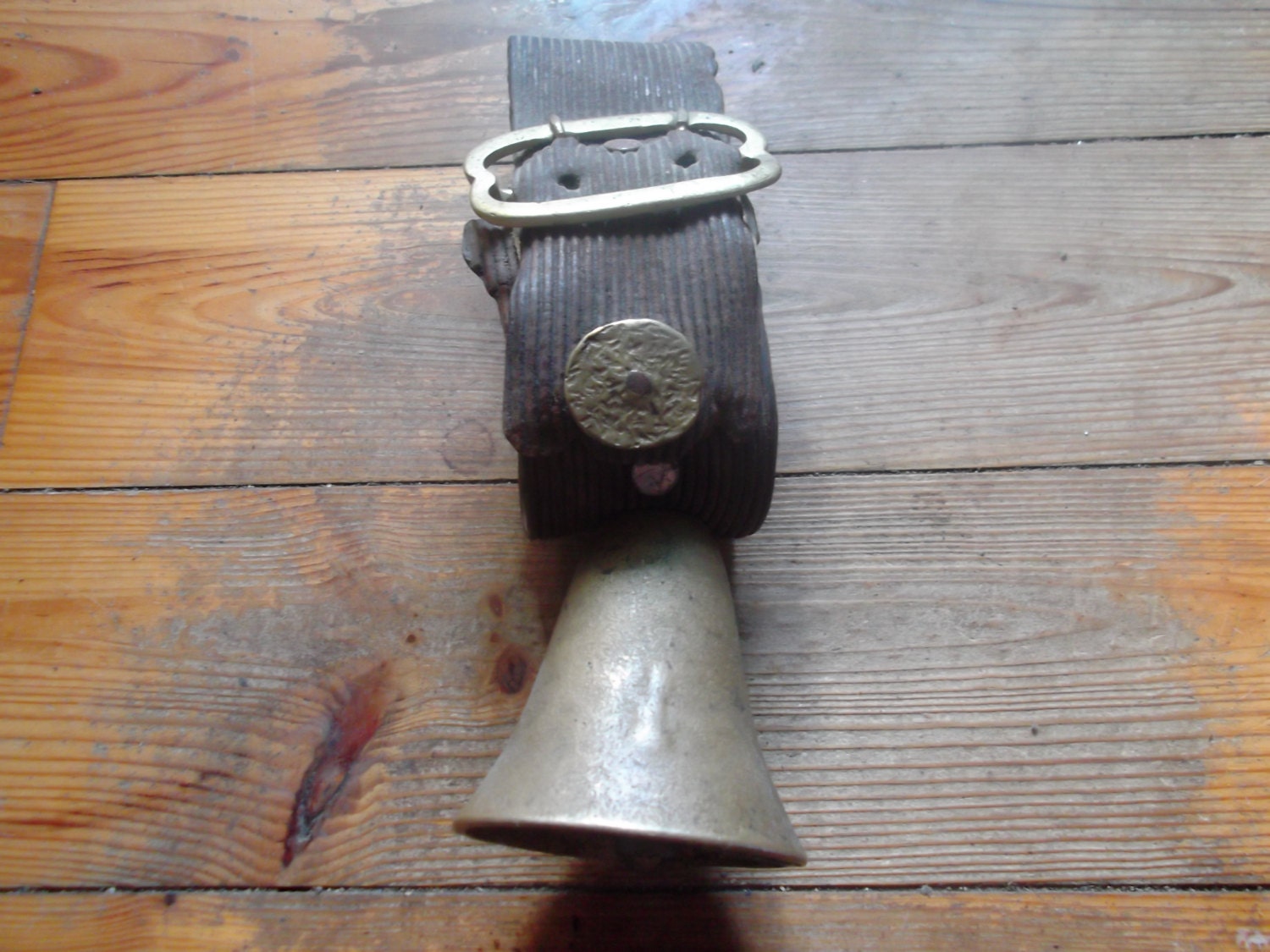 ANTIQUE GOAT BELL 1800sleather brass Portuguese by BinkyLoveCat