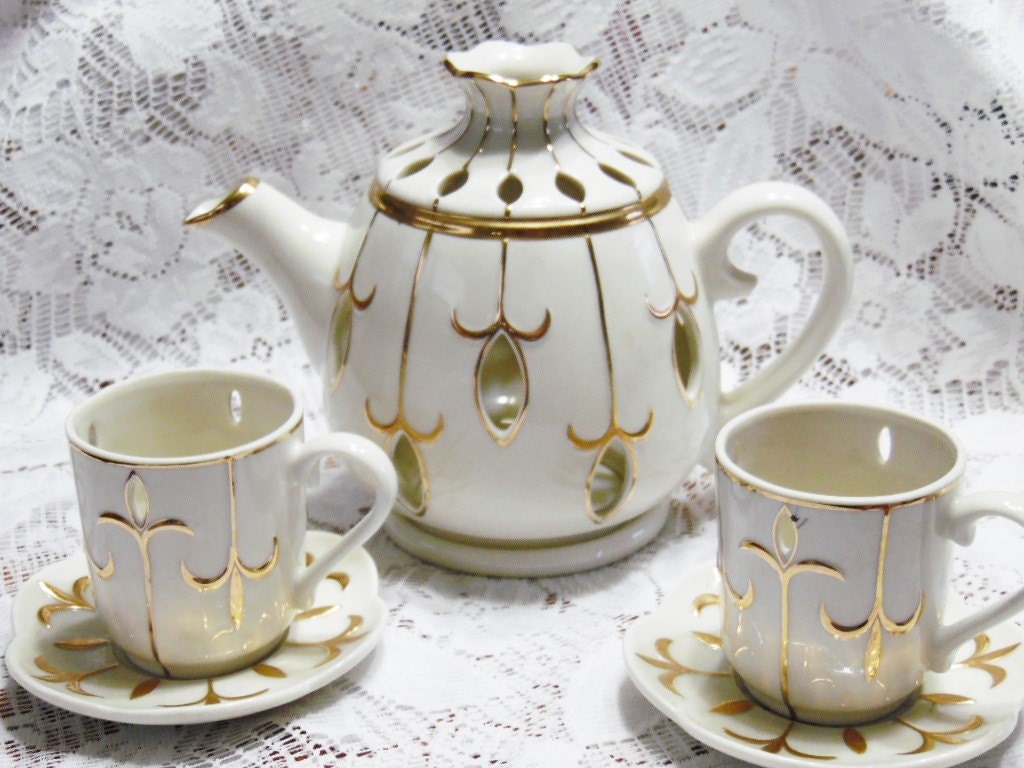 Partylite Teapot Votive Candle Set Cups Saucers and Underplate