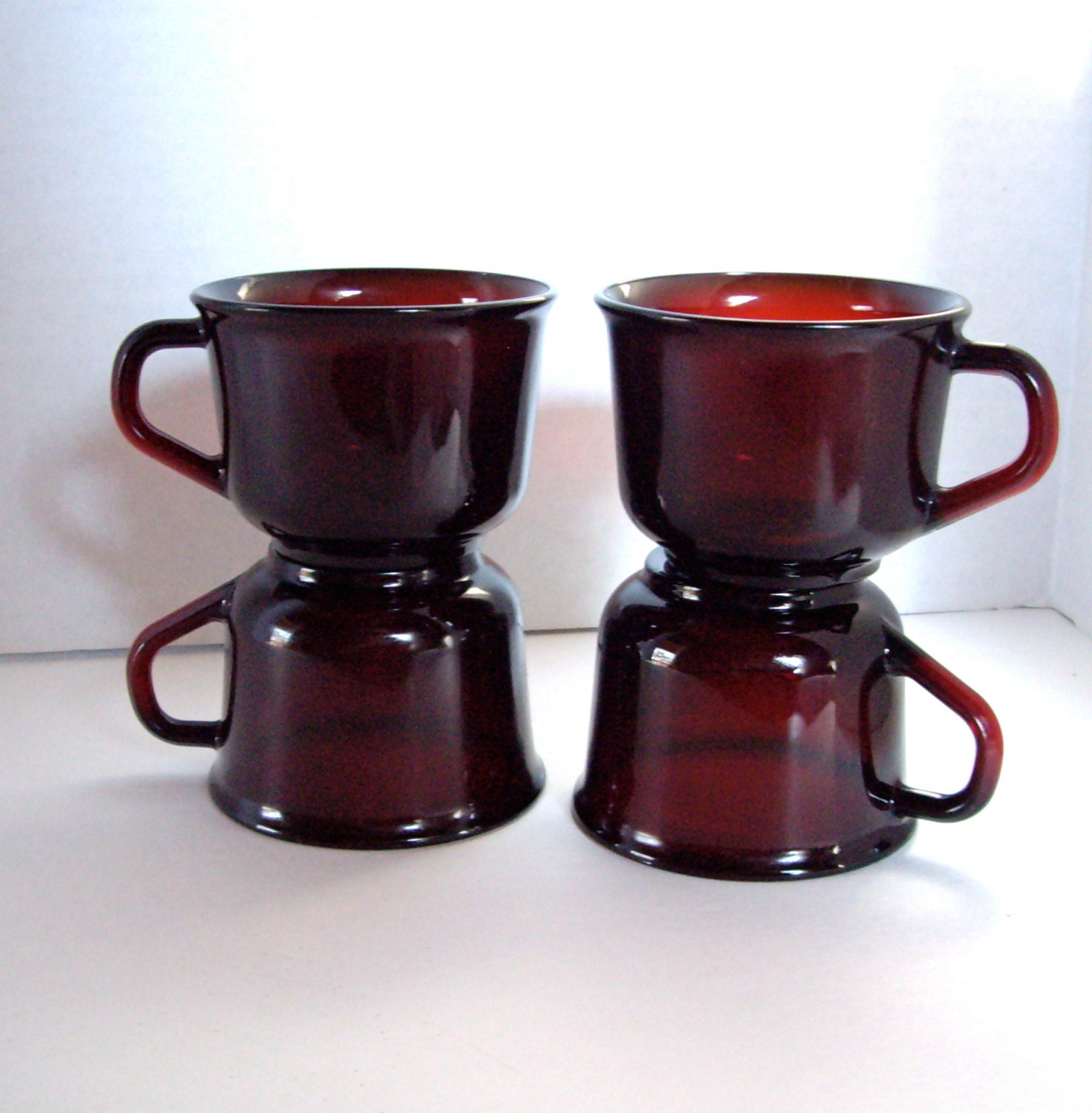 Vintage Red Arcoroc France Cups Coffee cup tea by jpcountrymarket