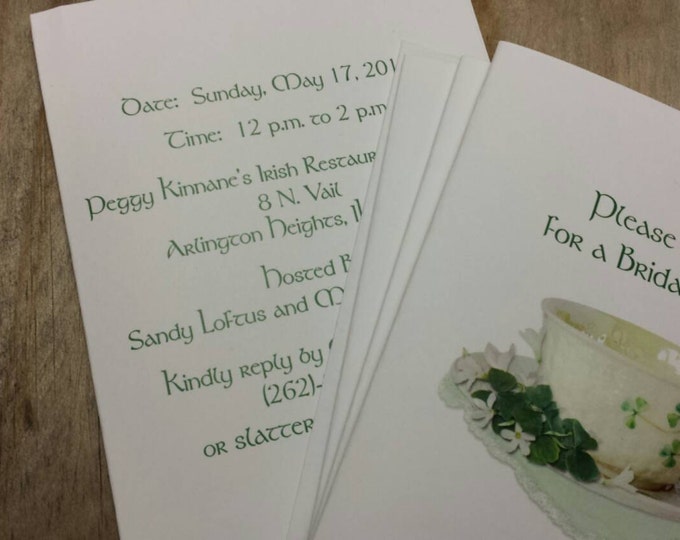 Irish Shamrock Teacup Bridal Wedding Shower Anniversary Party Invitations