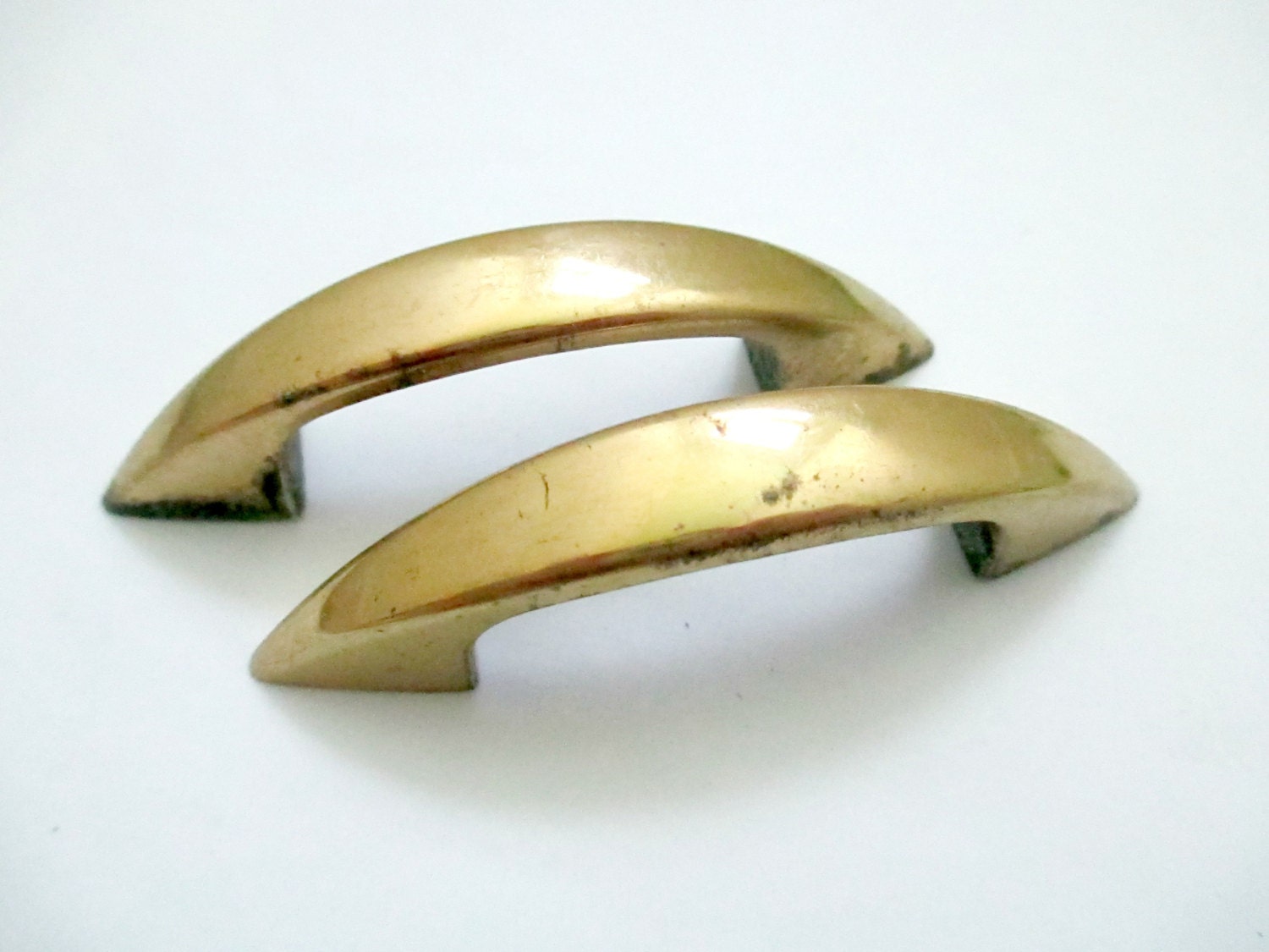 2 Small Vintage Brass Drawer Pulls Mid Century Modern MCM Furniture