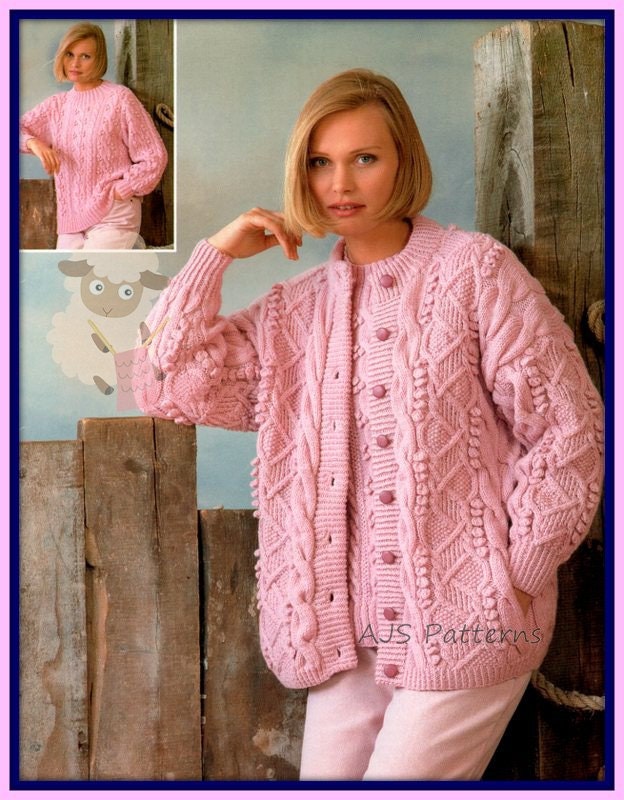 PDF Knitting Pattern for a Ladies Cardigan Knitted in Aran