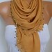Mustard Cotton Scarf Soft Shawl Spring Summer Cowl Swarovski Bead Gift Ideas For Her Women Fashion Accessories Mother Day Gift Scarves
