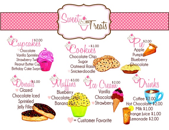 Childs Pretend Play Bakery Menu Set by SweetbyCandy on Etsy