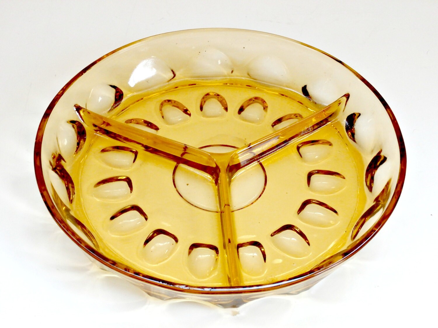 Vintage amber glass dividing serving plate retro antique hors d’oeuvres