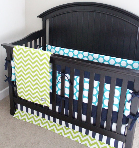 Navy and Turquoise Crib Bedding Green and Navy by ...