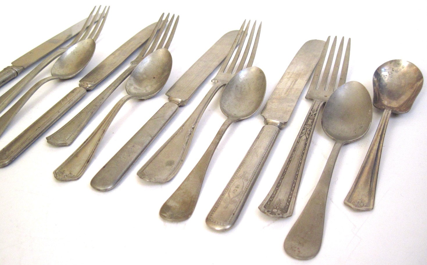 Antique Nickel Silver Flatware Old Silverware Set Mismatched