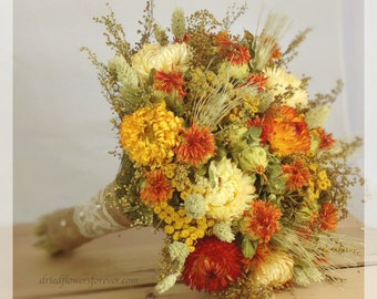 Burnt Orange Dried Preserved Wedding Flower Bouquet Burnt Orange Dried Preserved Wedding Flower Bouquet
