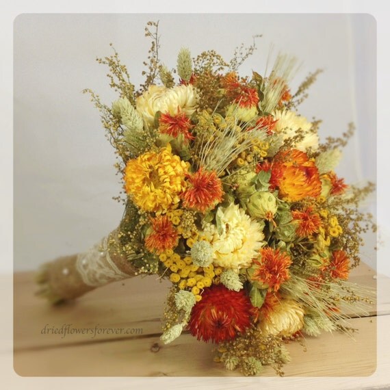 Burnt Orange Dried & Preserved Wedding Flower Bouquet Bridal