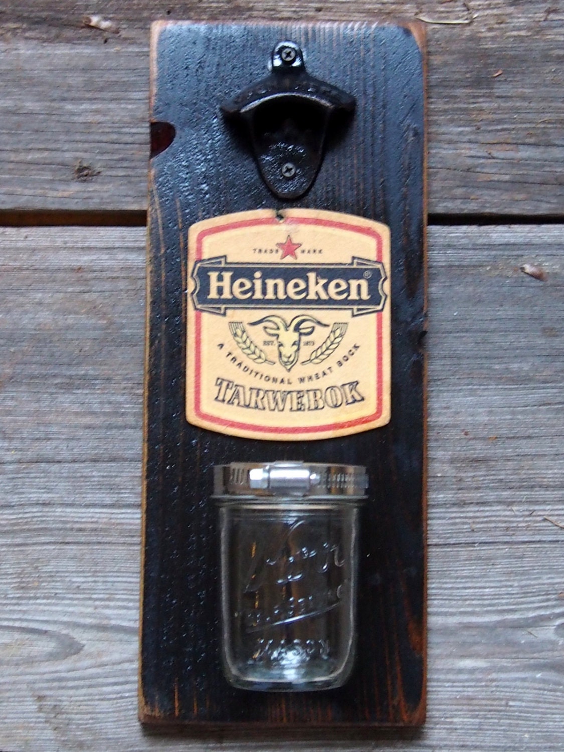 Wall Mount Bottle Opener with Vintage Heineken by ellanblakedesign