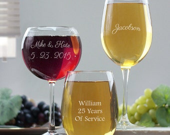 Any Message Custom Engraved Wine Glasses, wine cup, stemless wine glass, engraved, chalice, white wine, red wine -gfyL9401X