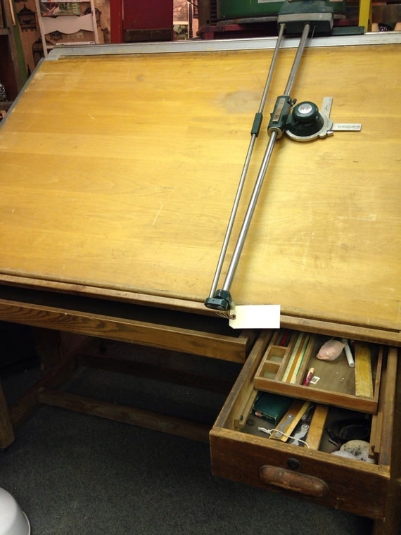 Vintage industrial Hamilton adjustable large drafting table