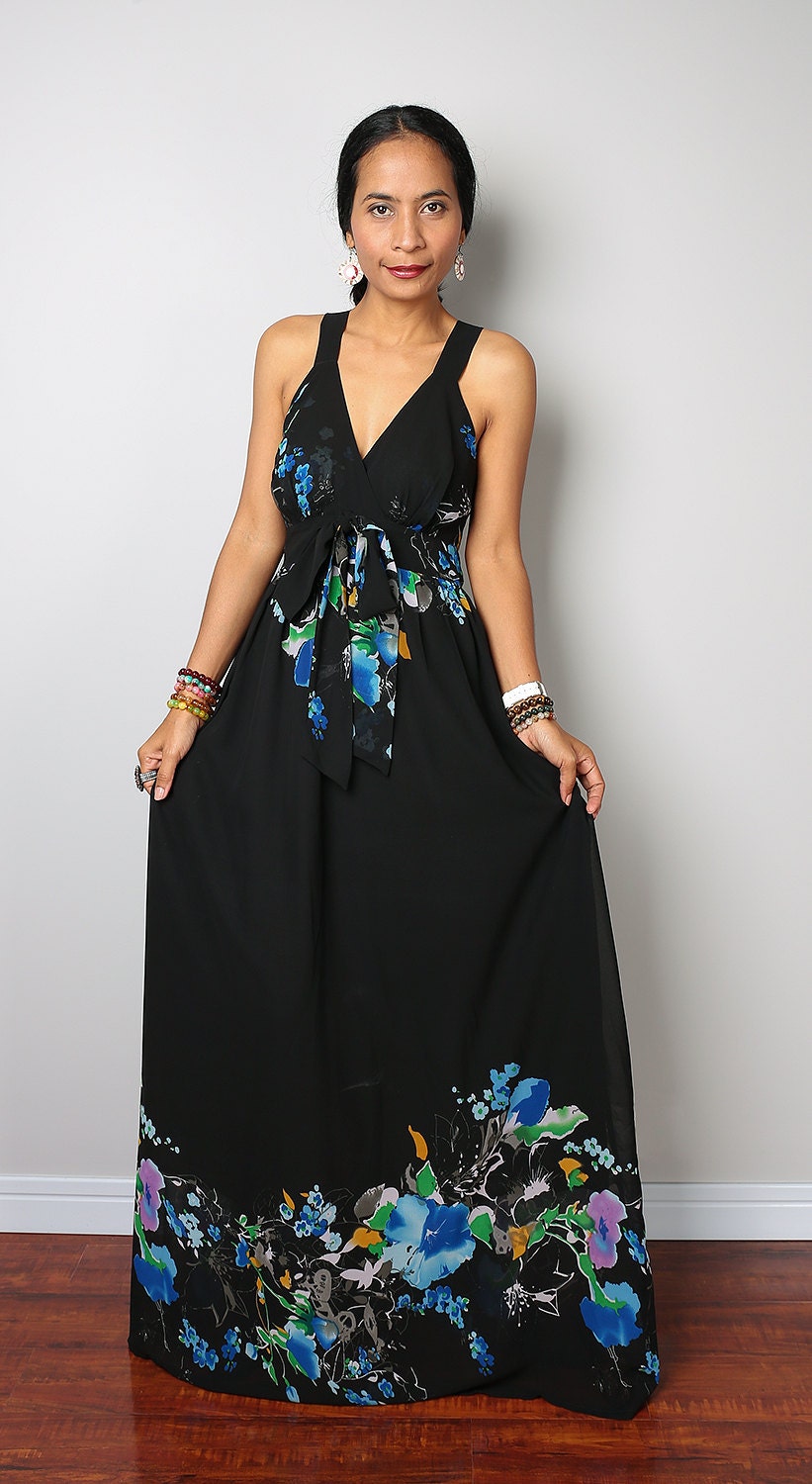 Floral Maxi Dress / Flower Print Chiffon Dress Summer Dress