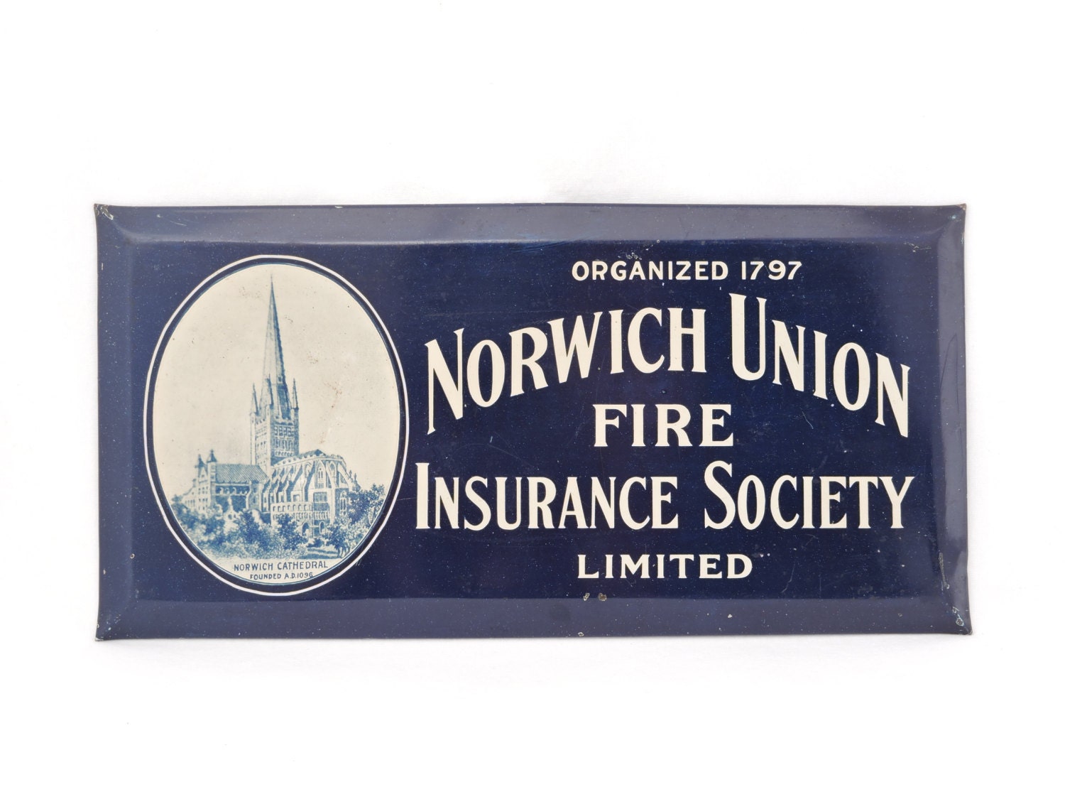 Antique Norwich Union Fire Insurance Society Sign Beveled