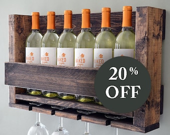SALE Wine Rack Rustic Modern - Wine Glass Holder - Rustic Modern - Wine Rack Wall Mount - Wine Bottle - Wine Glass - Housewarming - Gift