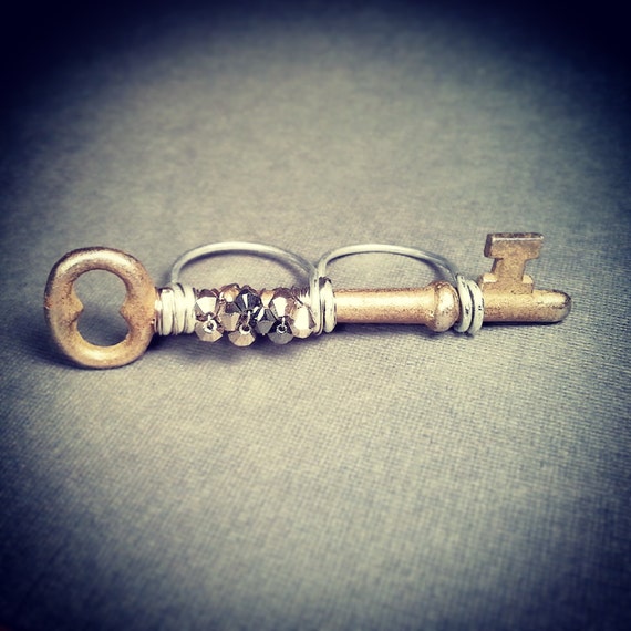 Two Finger Skeleton Key Ring Steampunk Style by jennascifres