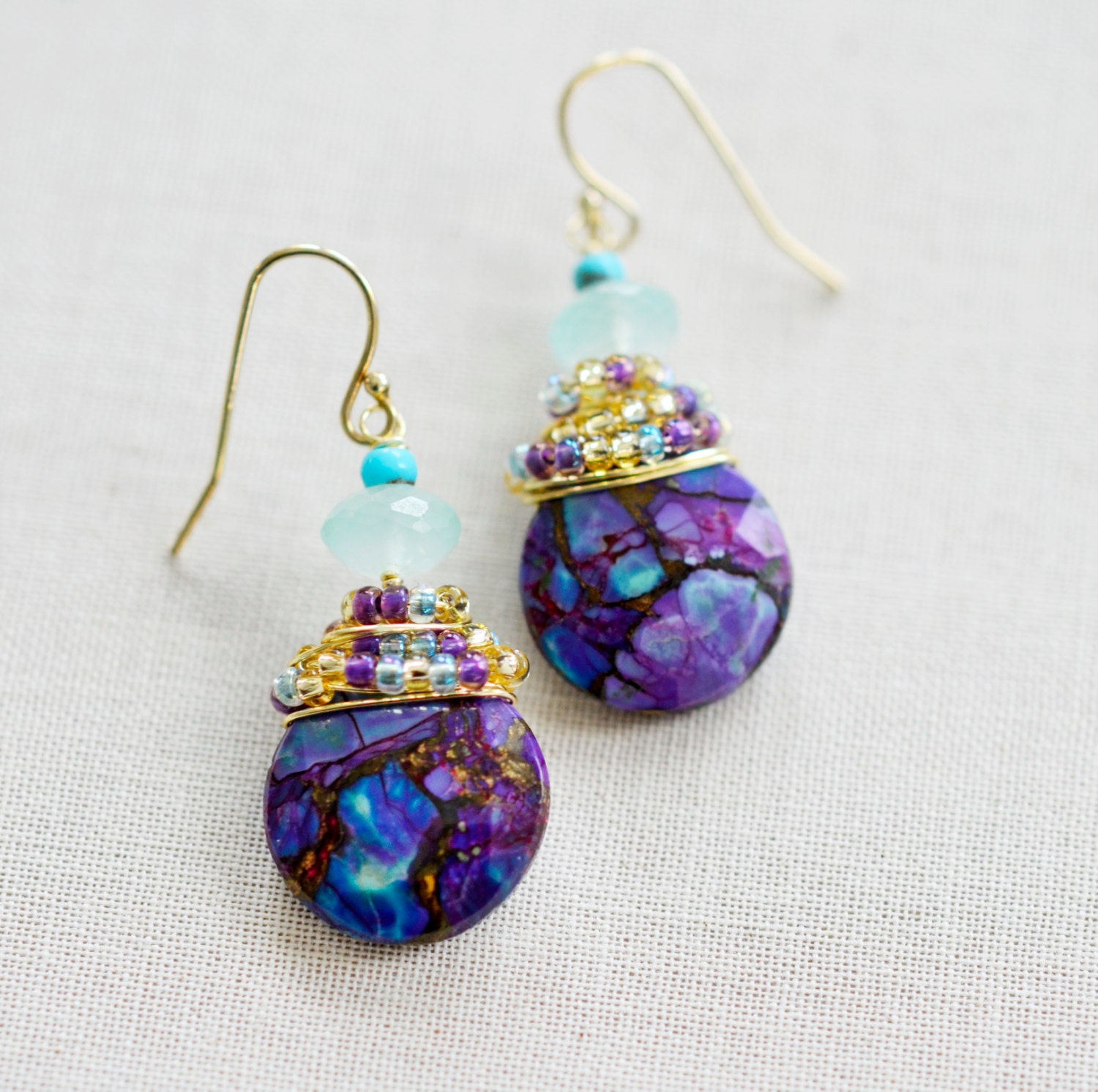 Purple Turquoise Jasper Mix and Aqua Blue by CoralizedDesign