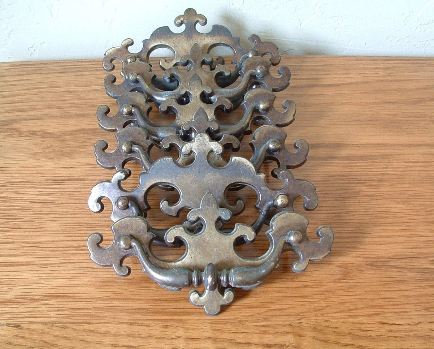 Large Vintage Brass Drawer Pulls Lot of 6 Handles